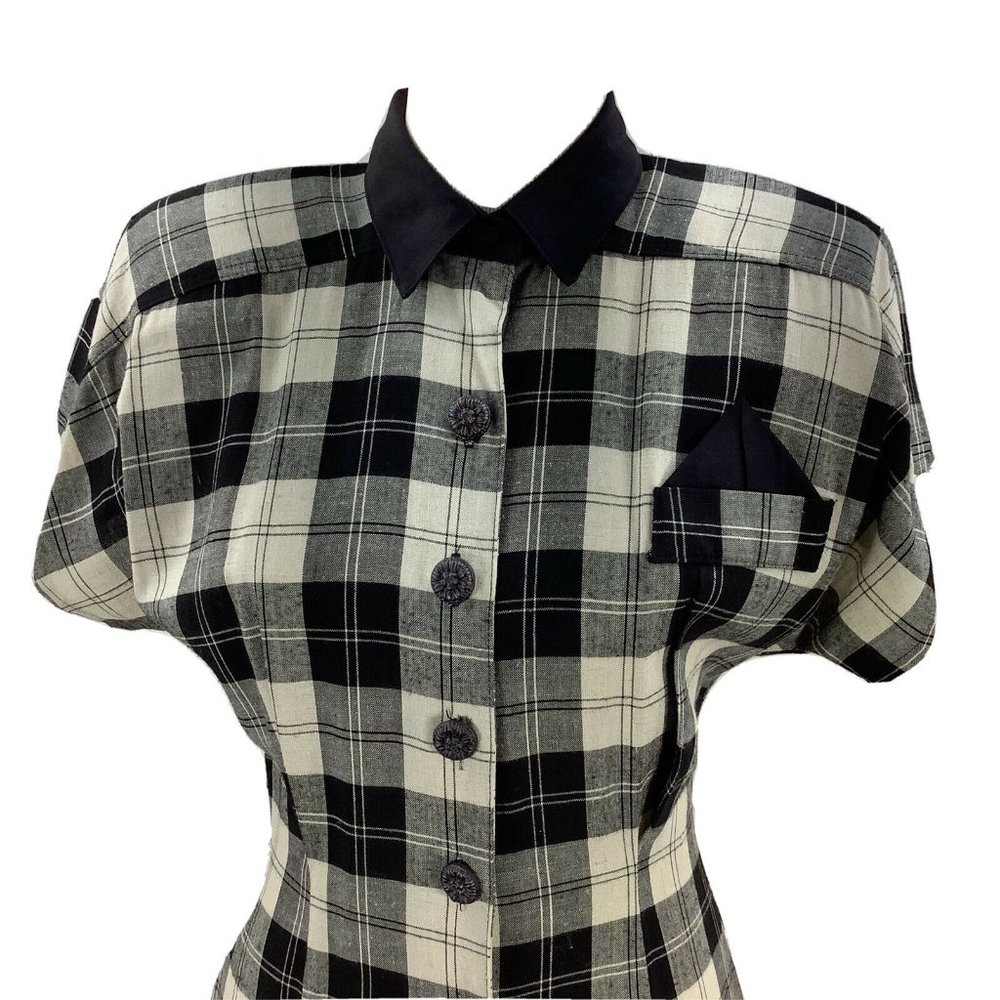 Vintage NICA PICCALINO Dress *size 8 Plaid Button Front Shoulder Pads Midcalf - Picture 3 of 7